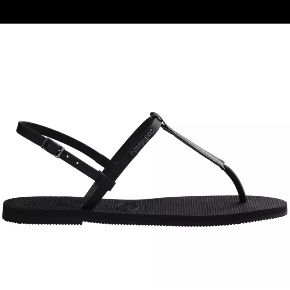 Havaianas You Rio Black Sandals Ankle T-Strap Metallic Women’s Size 9.5 US NEW